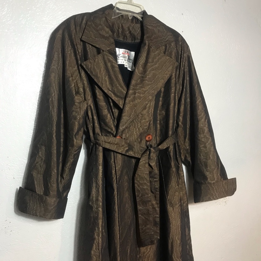 Count Romi Vtg Olive Animal Print Metallic Removable Inner Liner Trenca 6 M/L